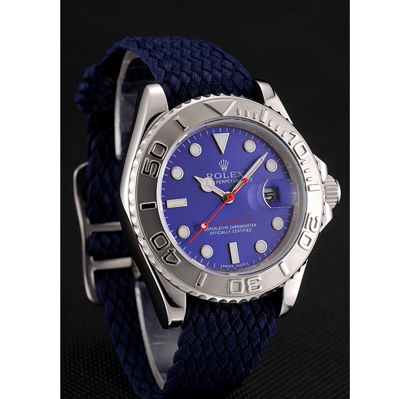 Aaa replica watch Master 1453868 Rolex Blue Yacht Dial Fabric Blue Bracelet 0713